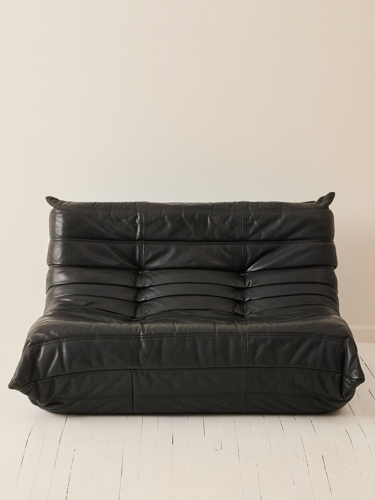 Ligne Roset "Togo" 2-Person Sofa in Black Leather, 1970's Sofas