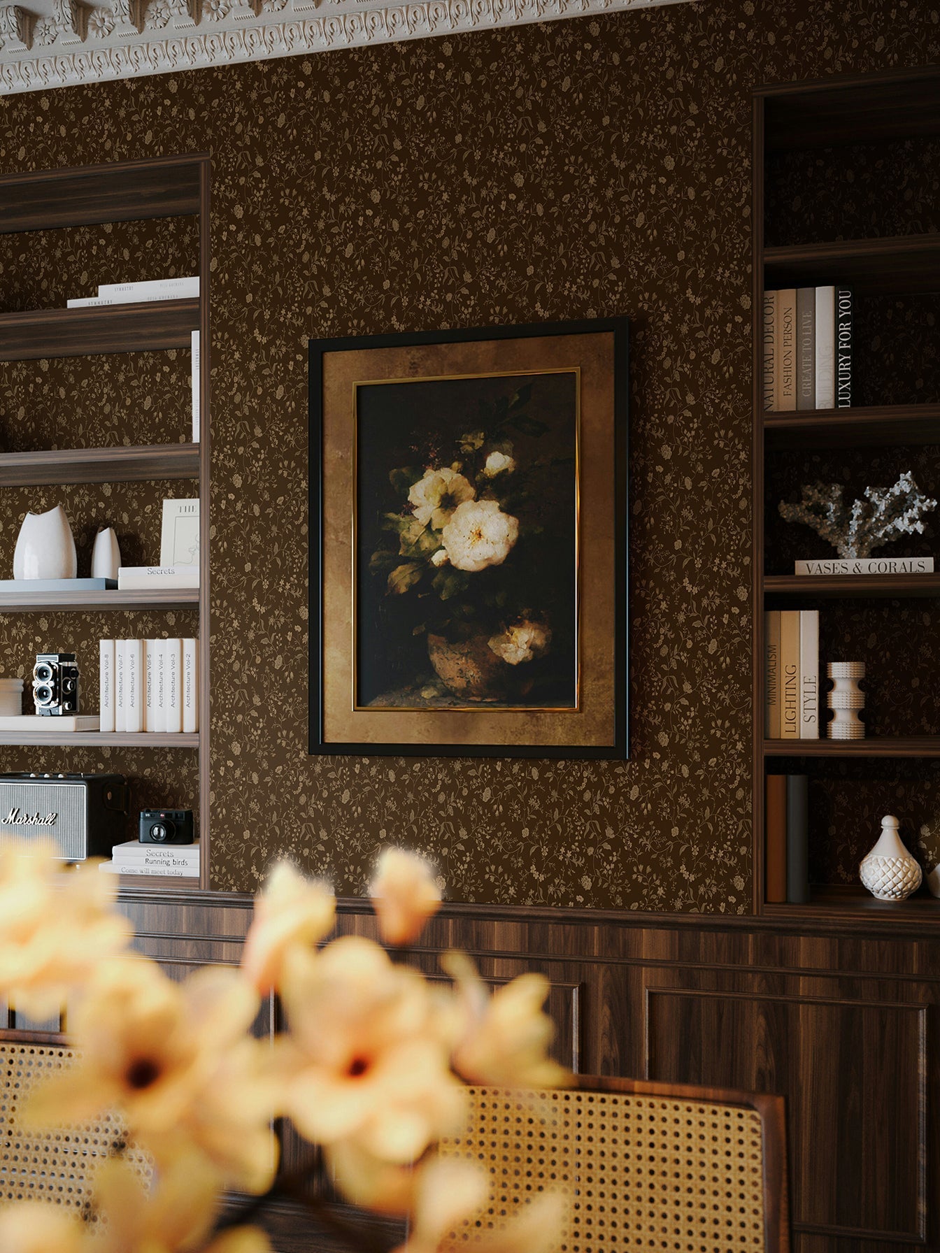 Primavera Wallpaper in Roasted Coffee by Papier, fourth view