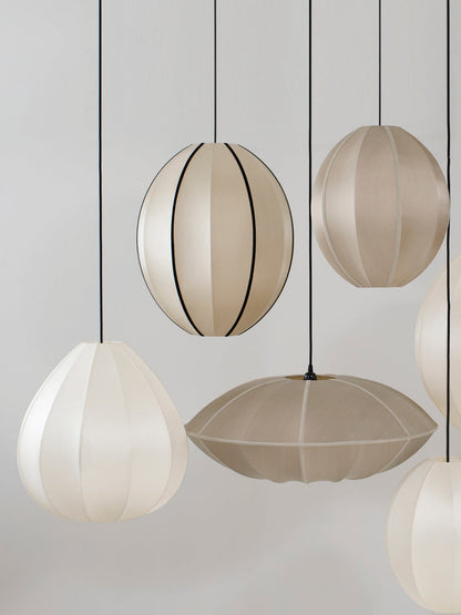 Lotus Big Lampshade in Off-White Silk with White Ribbon Lamp Shades