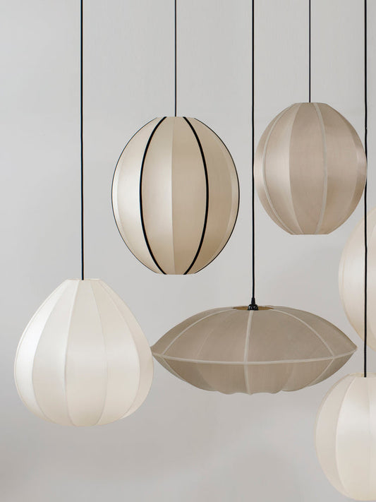 Lotus Big Lampshade in Off-White Silk with White Ribbon Lamp Shades