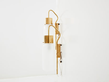 Luigi Caccia Dominioni Original LP10 Brass Opaline Wall Lights 1965 Sconces