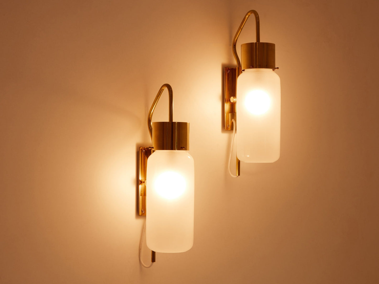 Luigi Caccia Dominioni Original LP10 Brass Opaline Wall Lights 1965 Sconces