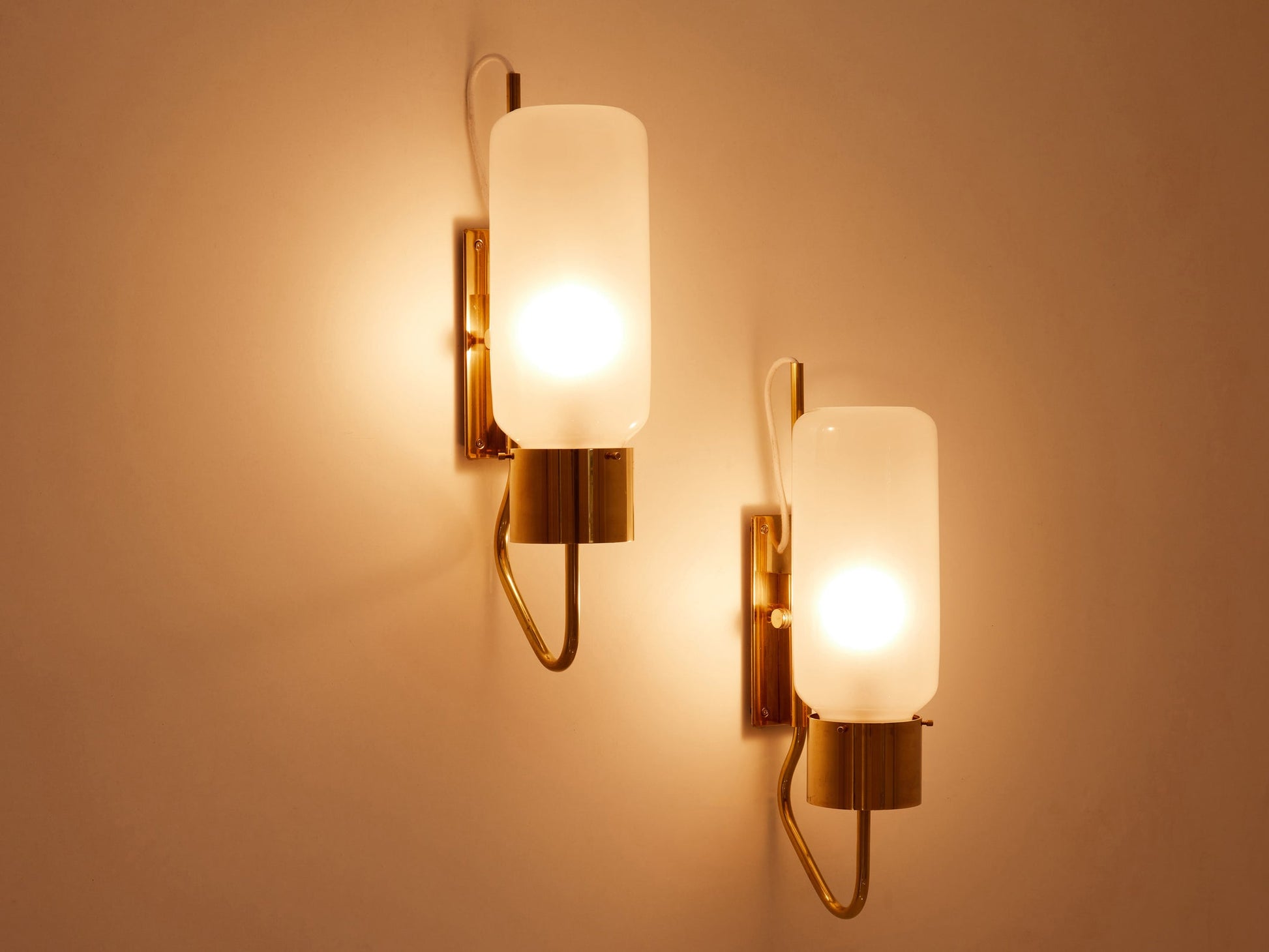 Luigi Caccia Dominioni Original LP10 Brass Opaline Wall Lights 1965 Sconces