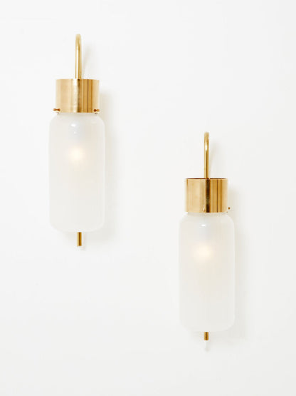 Luigi Caccia Dominioni Original LP10 Brass Opaline Wall Lights 1965 Sconces