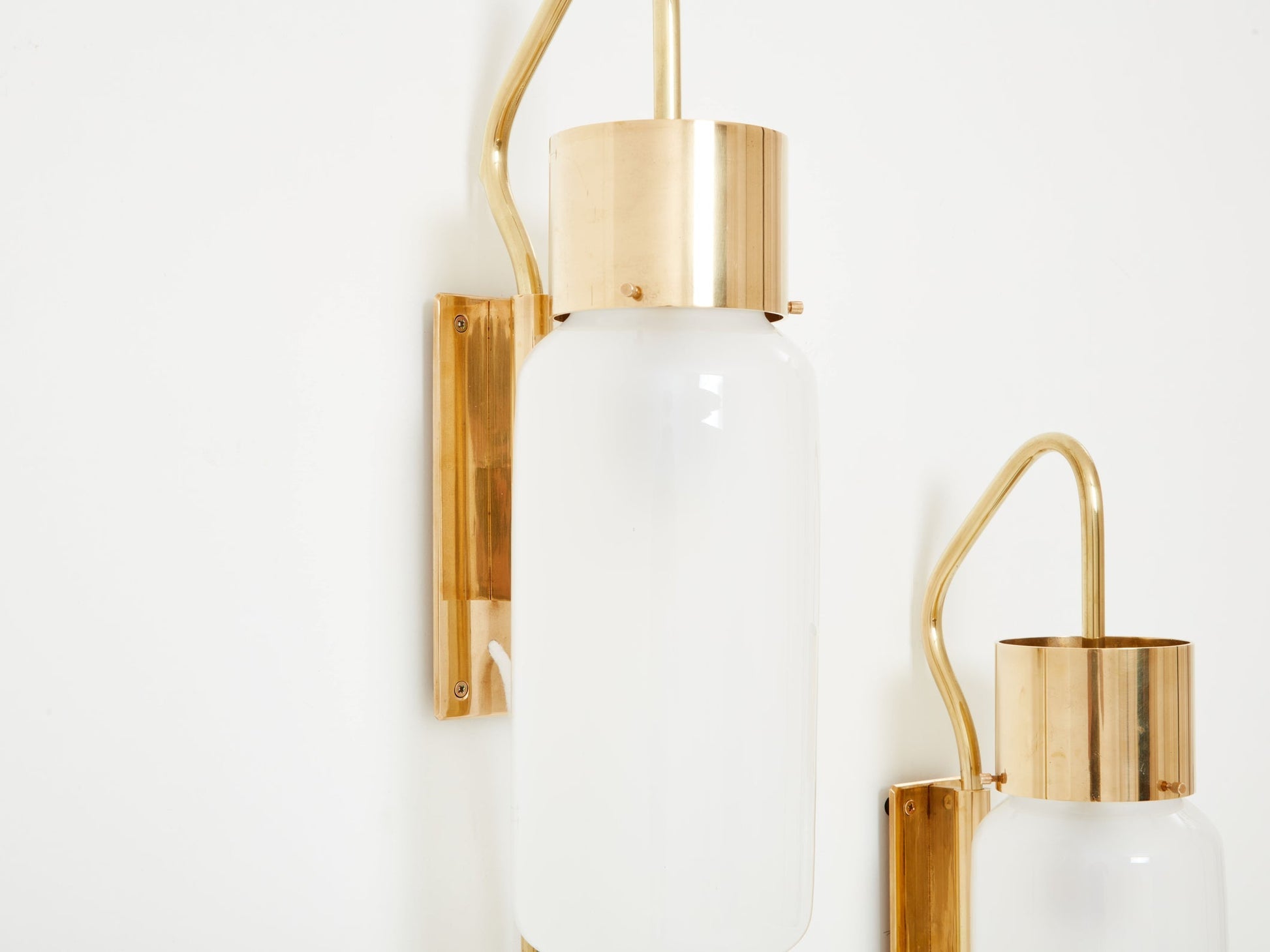Luigi Caccia Dominioni Original LP10 Brass Opaline Wall Lights 1965 Sconces