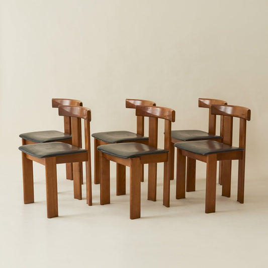 Luigi Vaghi Italian Modern Solid Wood Dining Chairs, 1970's, Set of 6 Dining Chairs