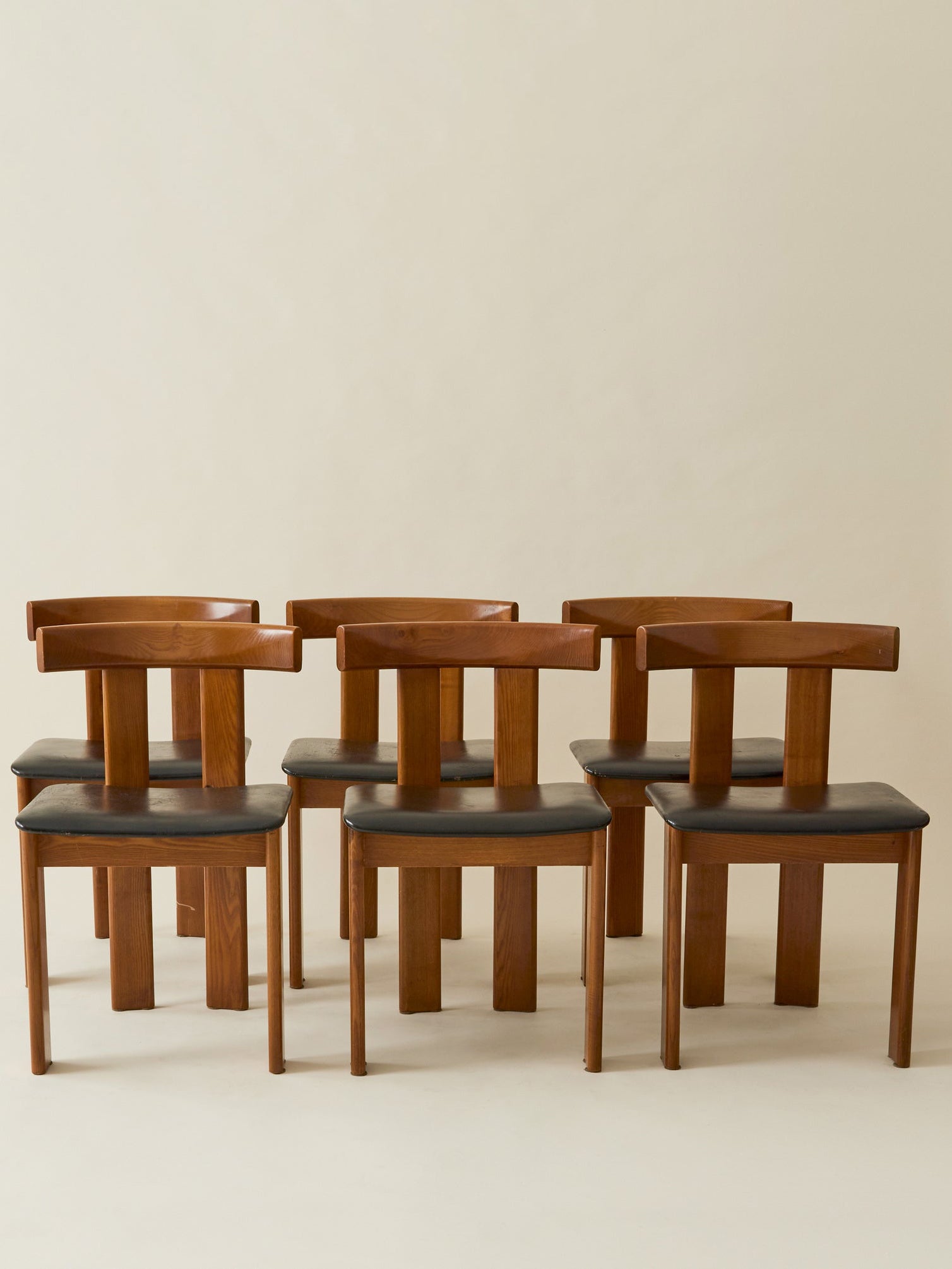 Luigi Vaghi Italian Modern Solid Wood Dining Chairs, 1970's, Set of 6 Dining Chairs