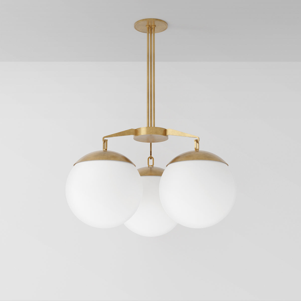 Lure 16 Chandelier in Aged Brass Opal Glass Chandeliers