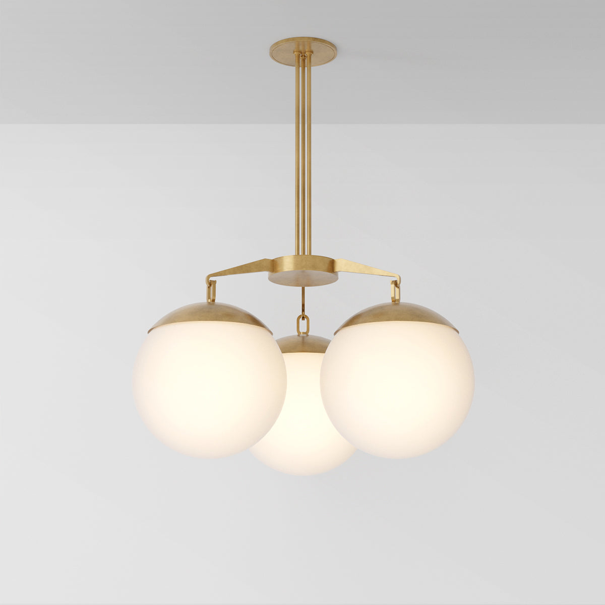 Lure 16 Chandelier in Aged Brass Opal Glass Chandeliers