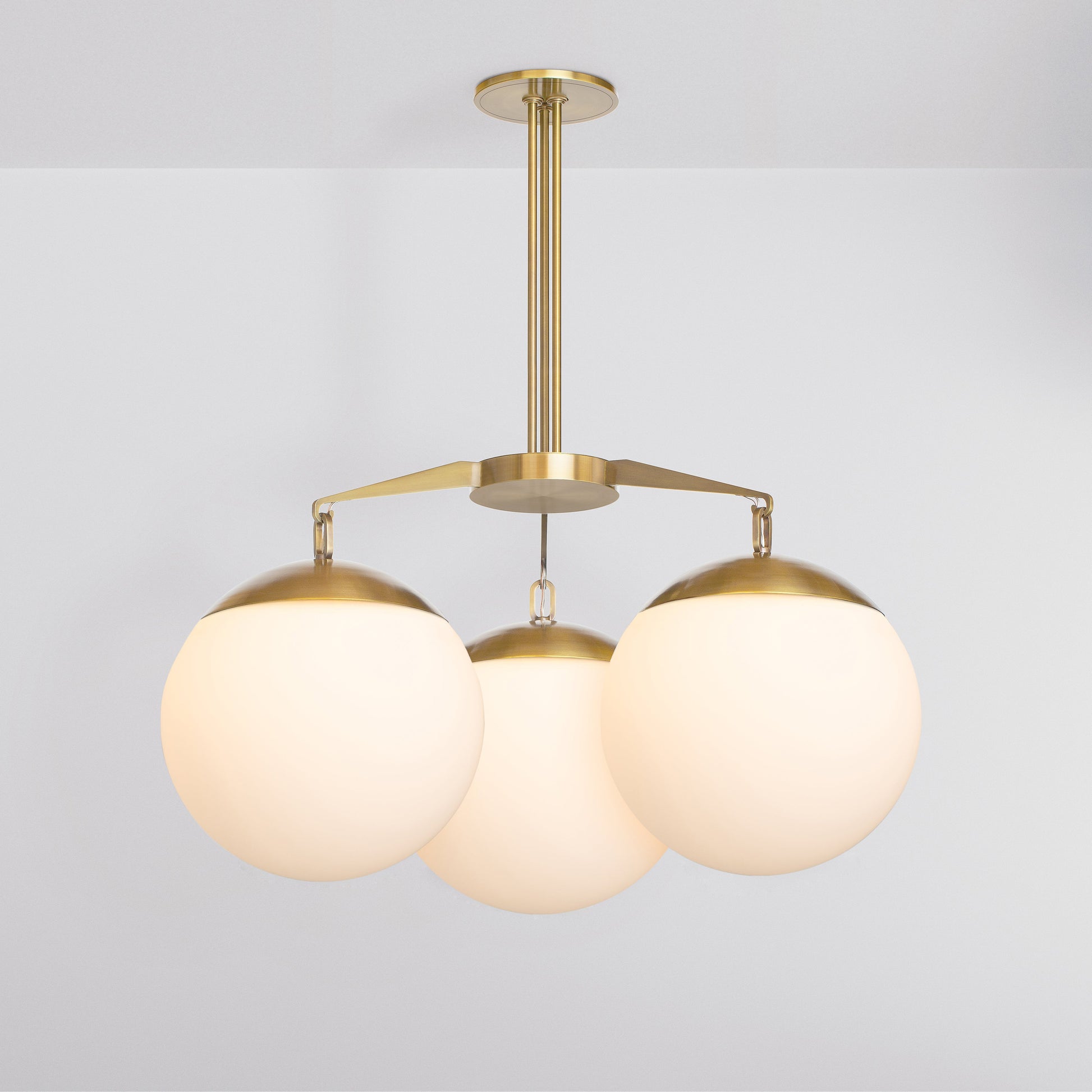 Lure 16 Chandelier in Brass Opal Glass Chandeliers