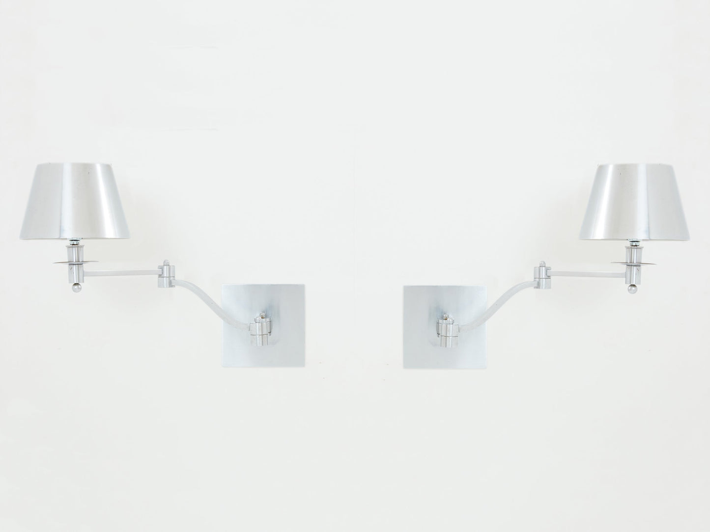 Maison Charles Pair of Brushed Steel Adjustable Swing-Arm Sconces 1960 Sconces