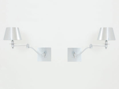 Maison Charles Pair of Brushed Steel Adjustable Swing-Arm Sconces 1960 Sconces