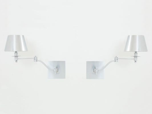 Maison Charles Pair of Brushed Steel Adjustable Swing-Arm Sconces 1960 Sconces