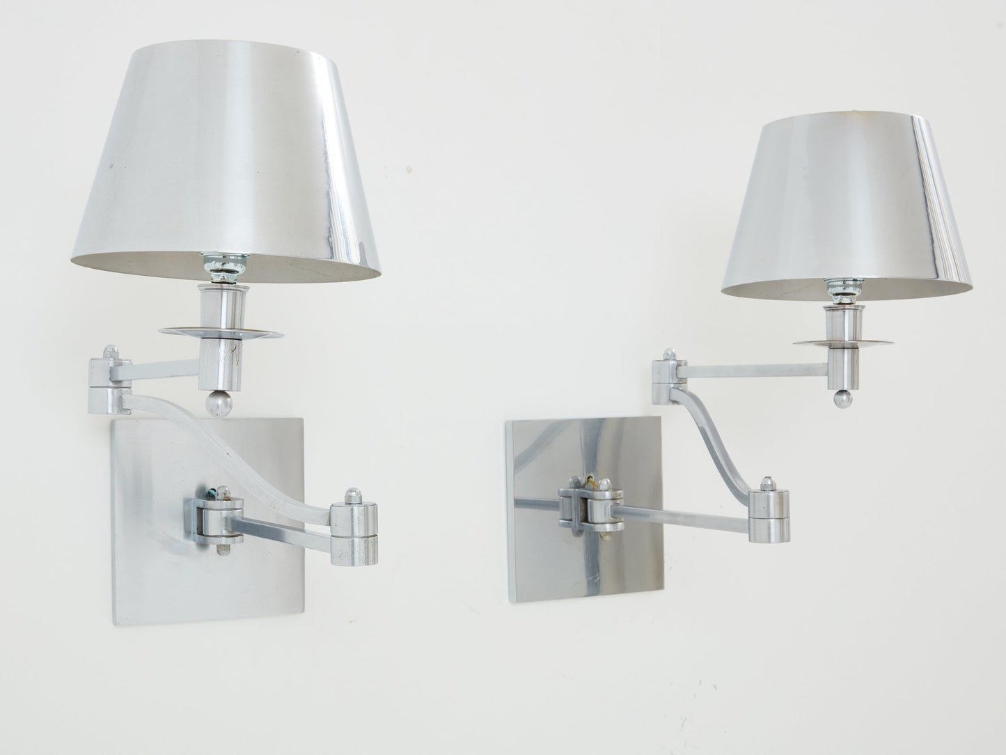 Maison Charles Pair of Brushed Steel Adjustable Swing-Arm Sconces 1960 Sconces