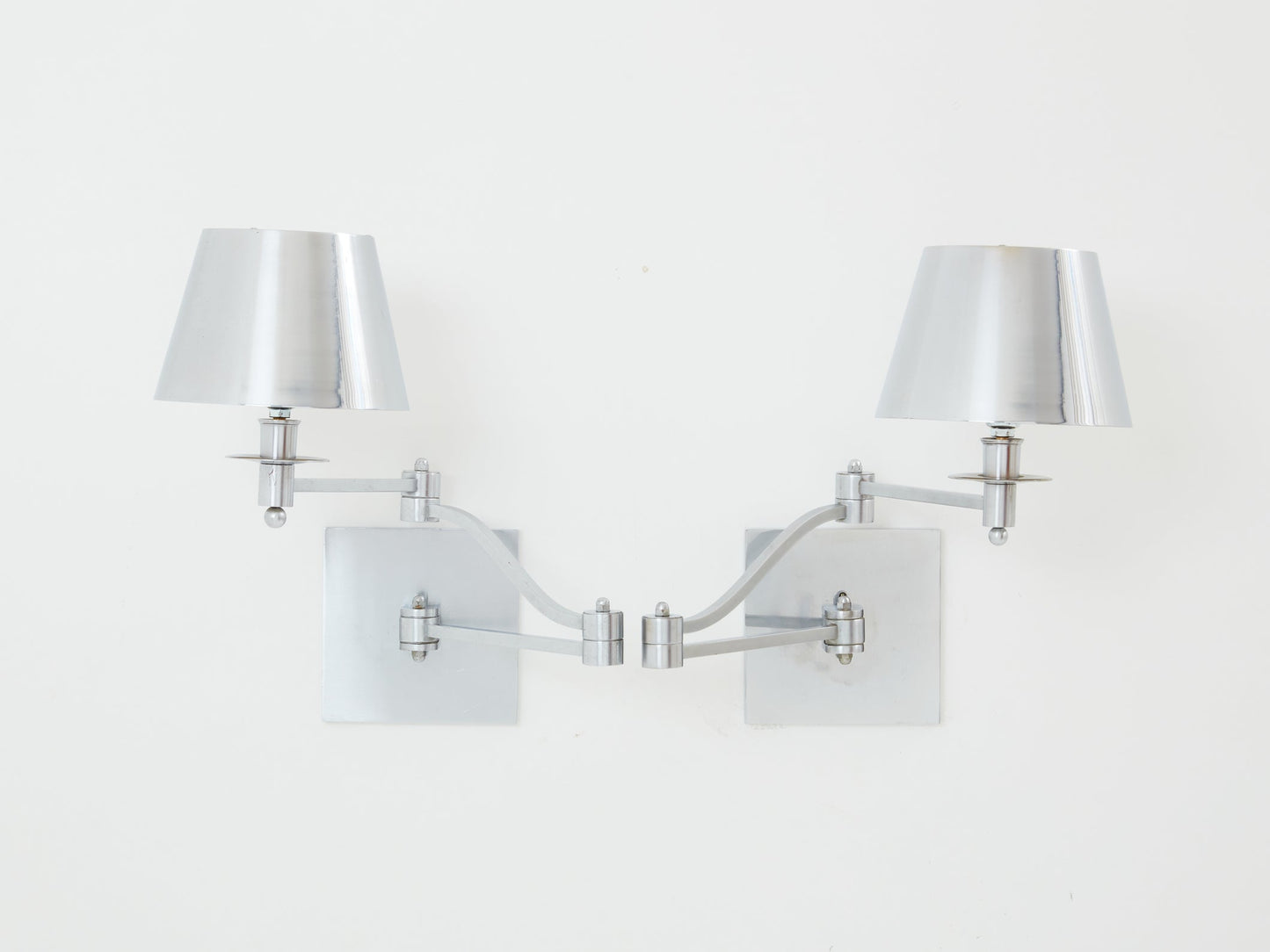Maison Charles Pair of Brushed Steel Adjustable Swing-Arm Sconces 1960 Sconces