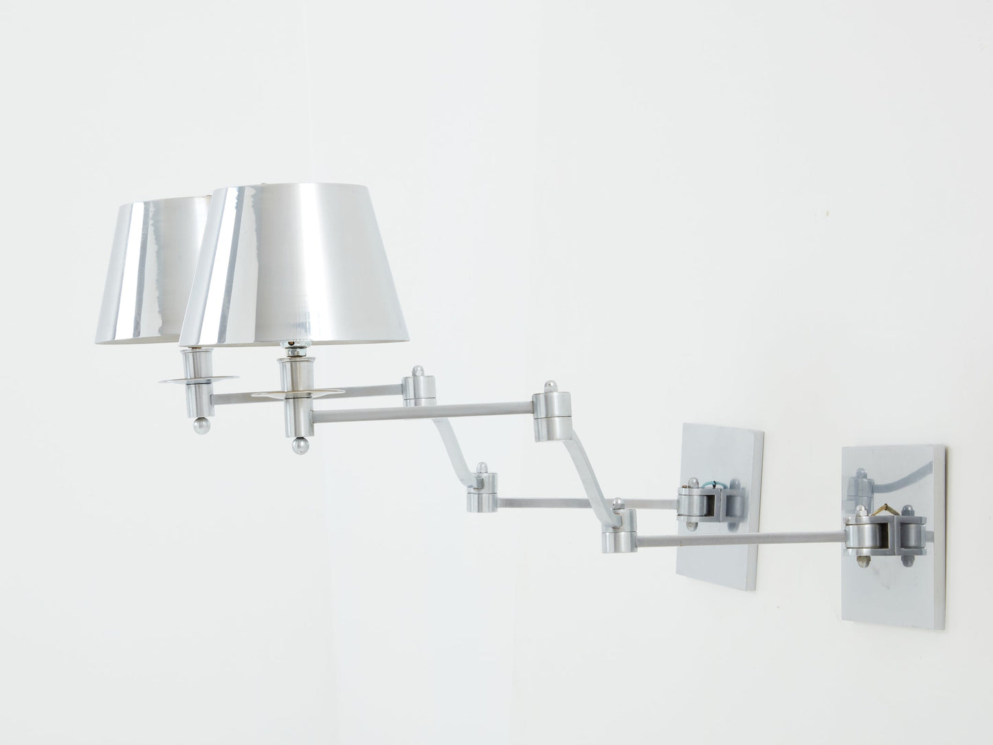 Maison Charles Pair of Brushed Steel Adjustable Swing-Arm Sconces 1960 Sconces