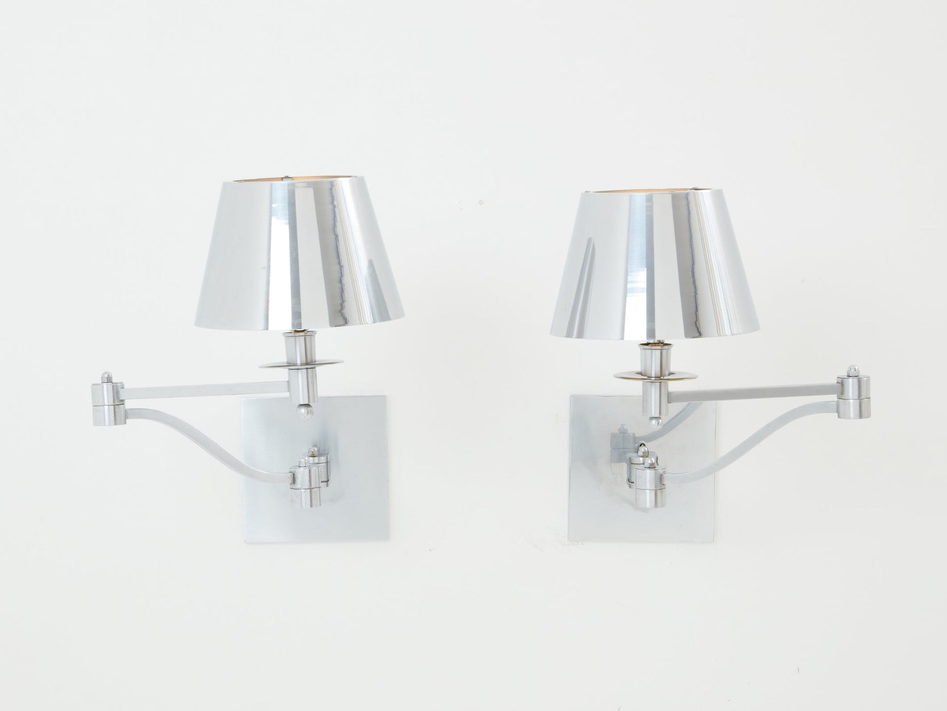 Maison Charles Pair of Brushed Steel Adjustable Swing-Arm Sconces 1960 Sconces