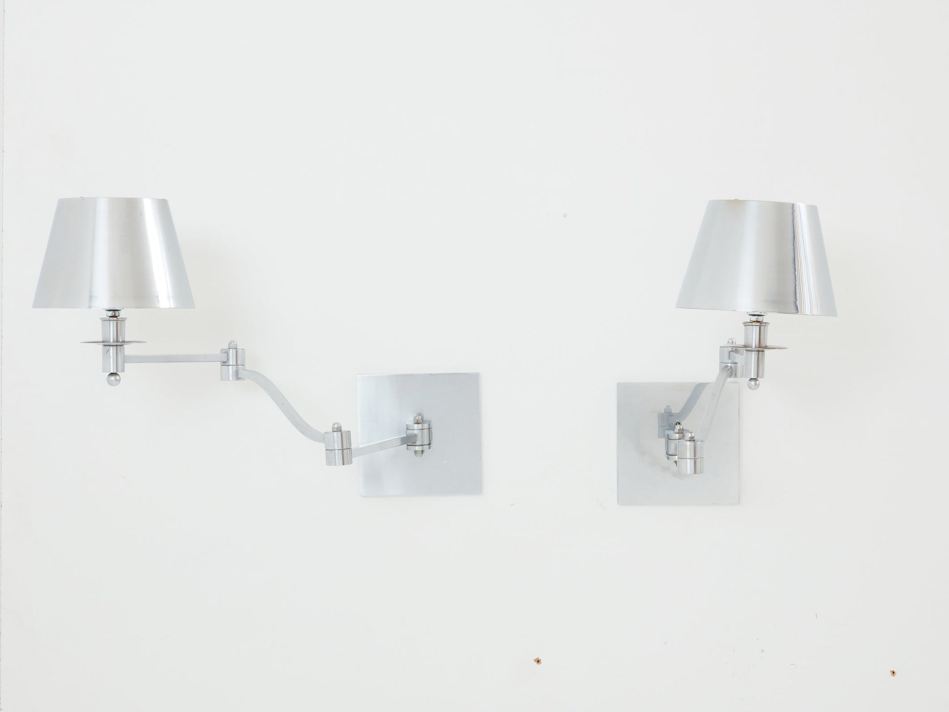 Maison Charles Pair of Brushed Steel Adjustable Swing-Arm Sconces 1960 Sconces