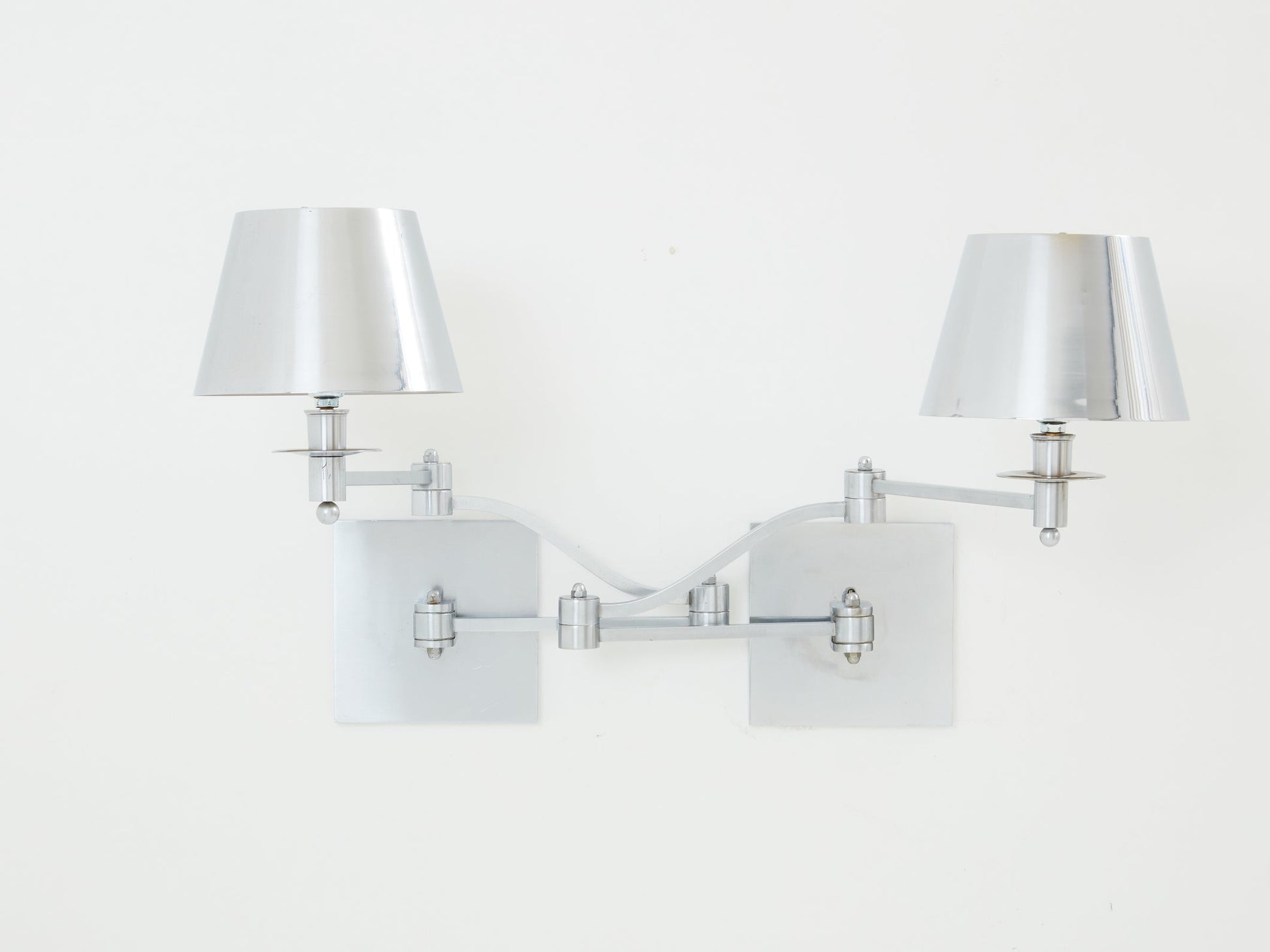 Maison Charles Pair of Brushed Steel Adjustable Swing-Arm Sconces 1960 Sconces