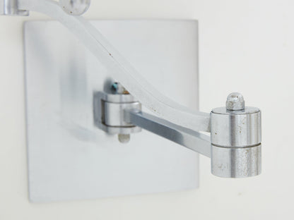 Maison Charles Pair of Brushed Steel Adjustable Swing-Arm Sconces 1960 Sconces