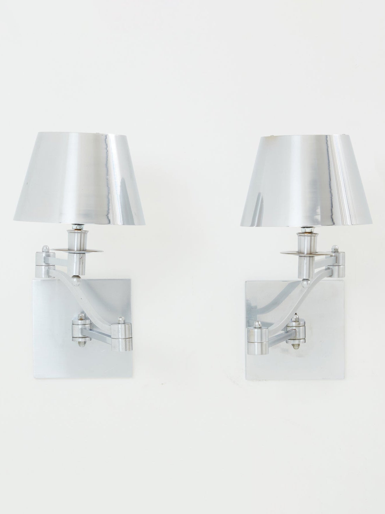 Maison Charles Pair of Brushed Steel Adjustable Swing-Arm Sconces 1960 Sconces