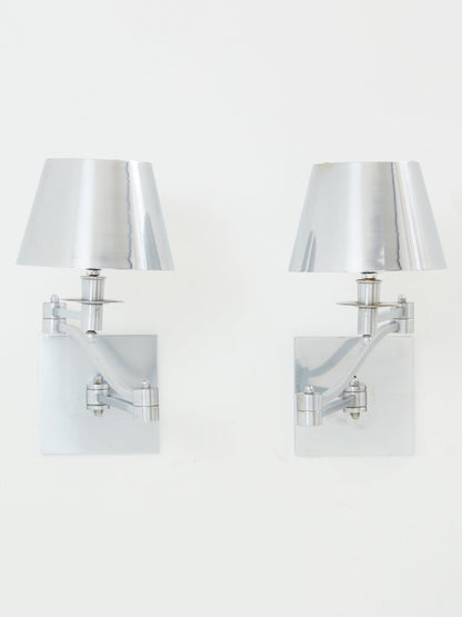 Maison Charles Pair of Brushed Steel Adjustable Swing-Arm Sconces 1960 Sconces
