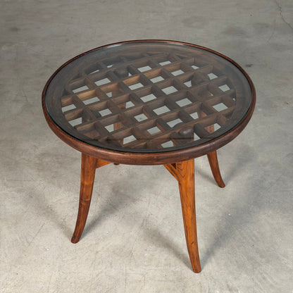 Mario Quarti Attribuited Raised Coffee Table in Solid Chestnut and Glass, 1940s Coffee Tables