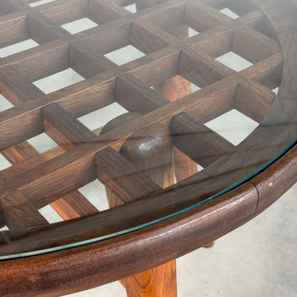 Mario Quarti Attribuited Raised Coffee Table in Solid Chestnut and Glass, 1940s Coffee Tables