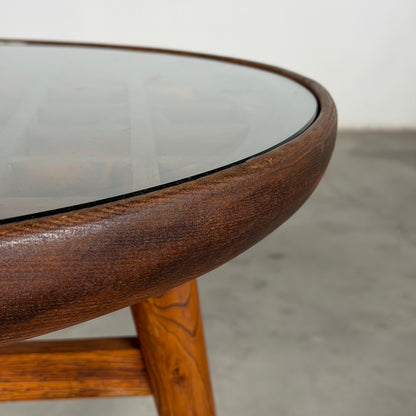 Mario Quarti Attribuited Raised Coffee Table in Solid Chestnut and Glass, 1940s Coffee Tables