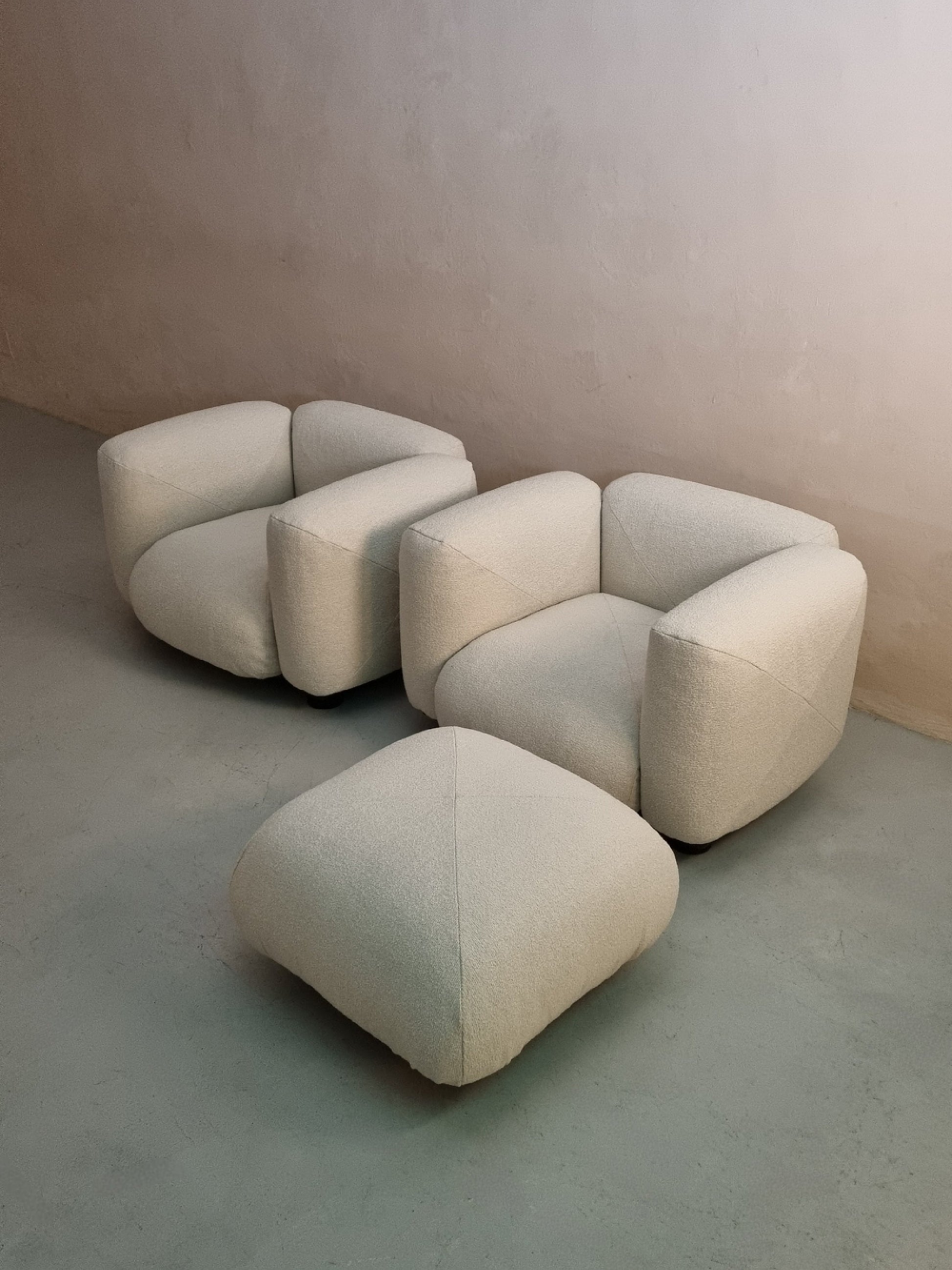 Marius Armchairs and Pouf by Mario Marenco for Arflex, 1971 Chairs