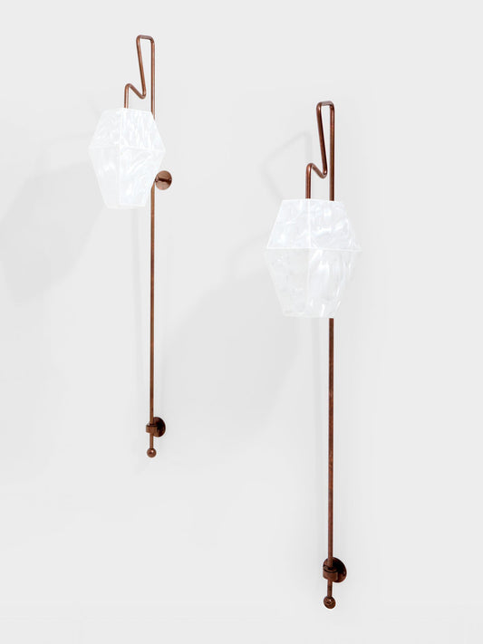 Mattia Bonetti Pair of Tall Patinated Metal Wall Lights Sconces 2009 Sconces