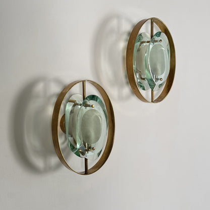 Pair of "Micro" Lamps by Max Ingrand for Fontana Arte, 1950s Sconces