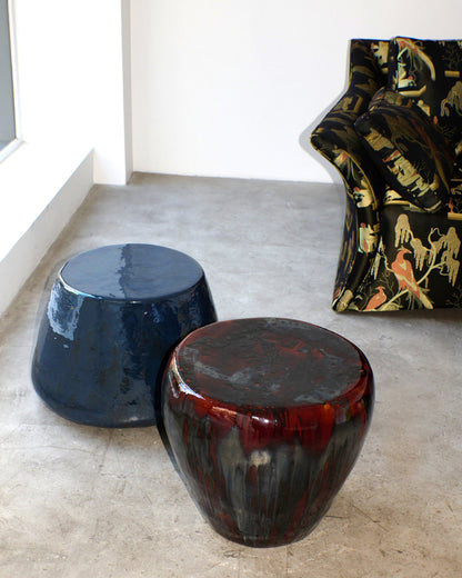 Medium Ceramic Table in Blue Gasoline End Tables