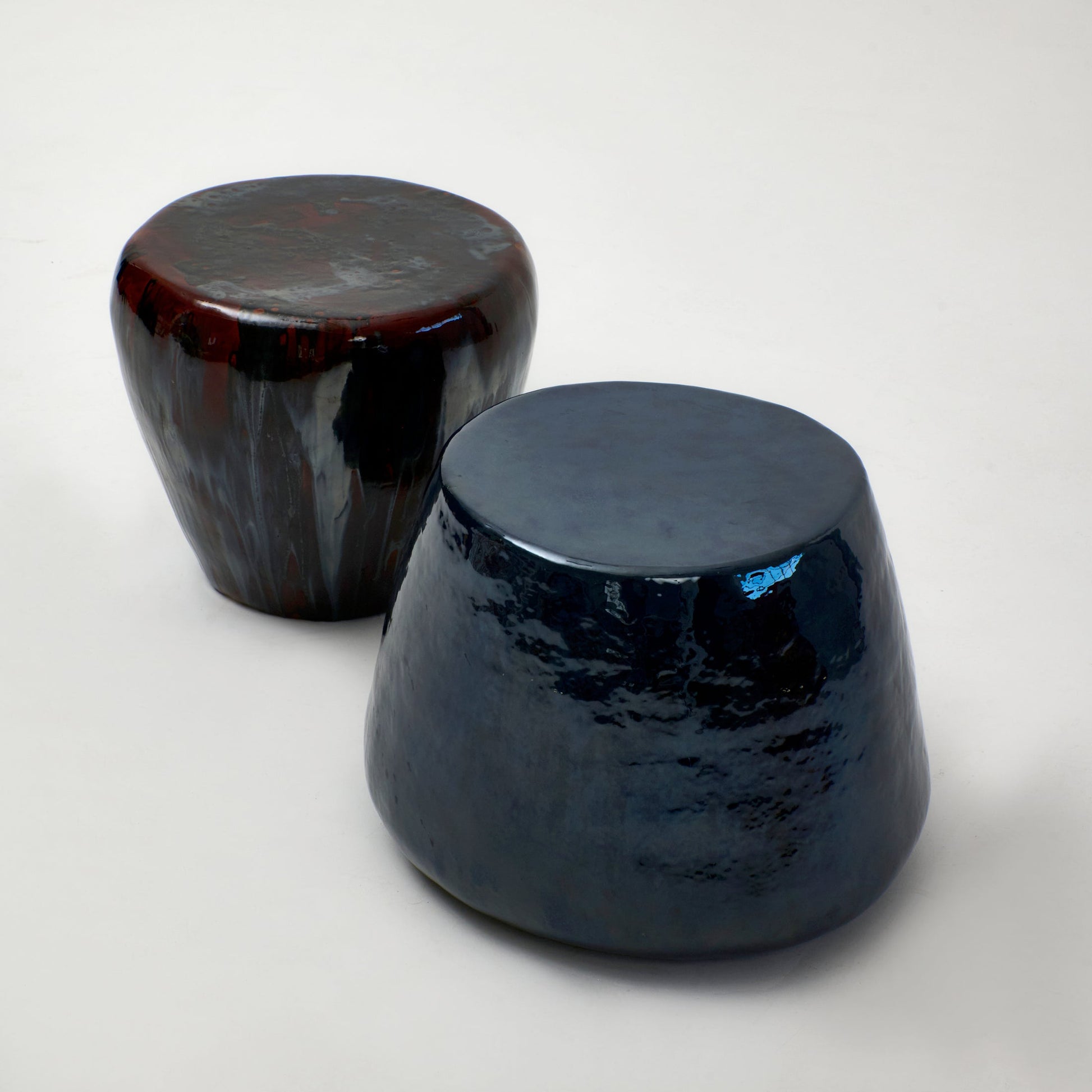 Medium Ceramic Table in Blue Gasoline End Tables