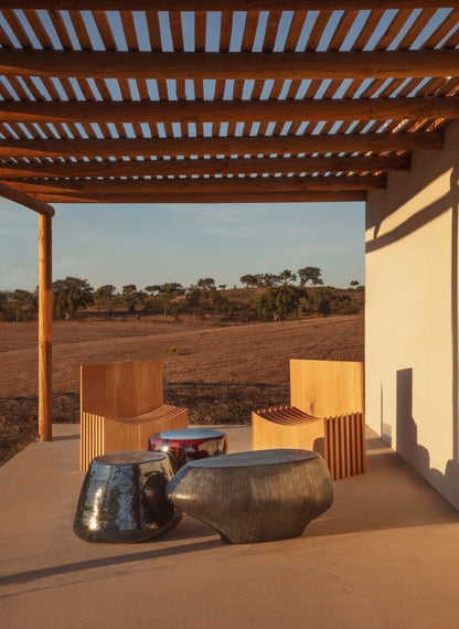 Medium Ceramic Table in Blue Gasoline End Tables