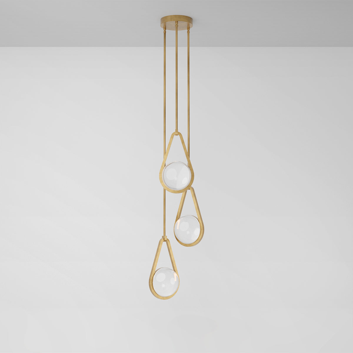 Melo Trio Pendant Light in Aged Brass Clear Shade Pendant Lights