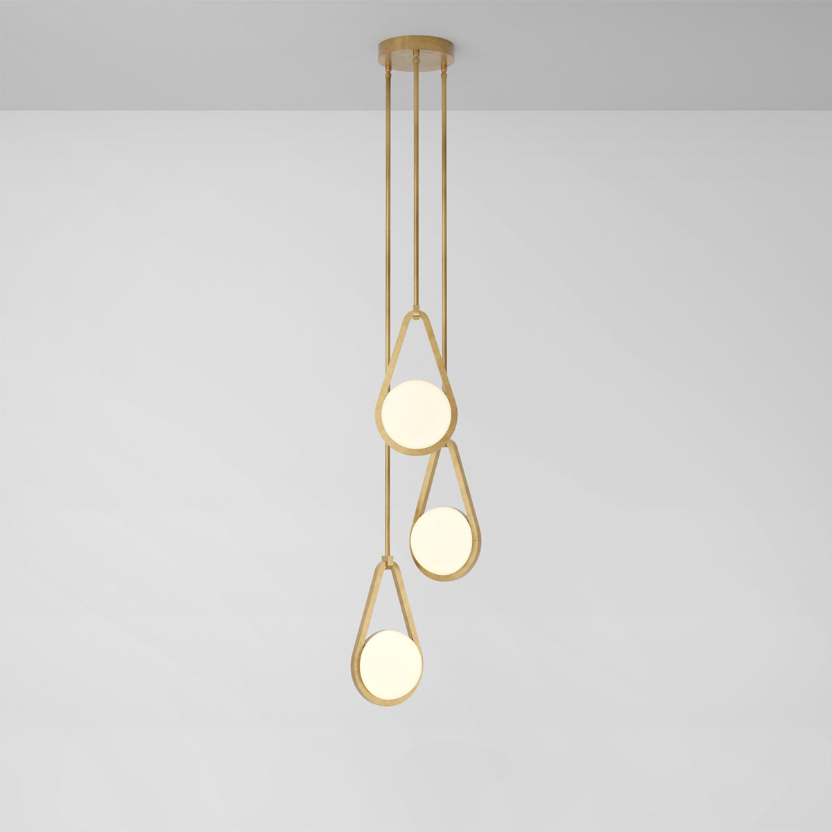 Melo Trio Pendant Light in Aged Brass Frosted Shade Pendant Lights