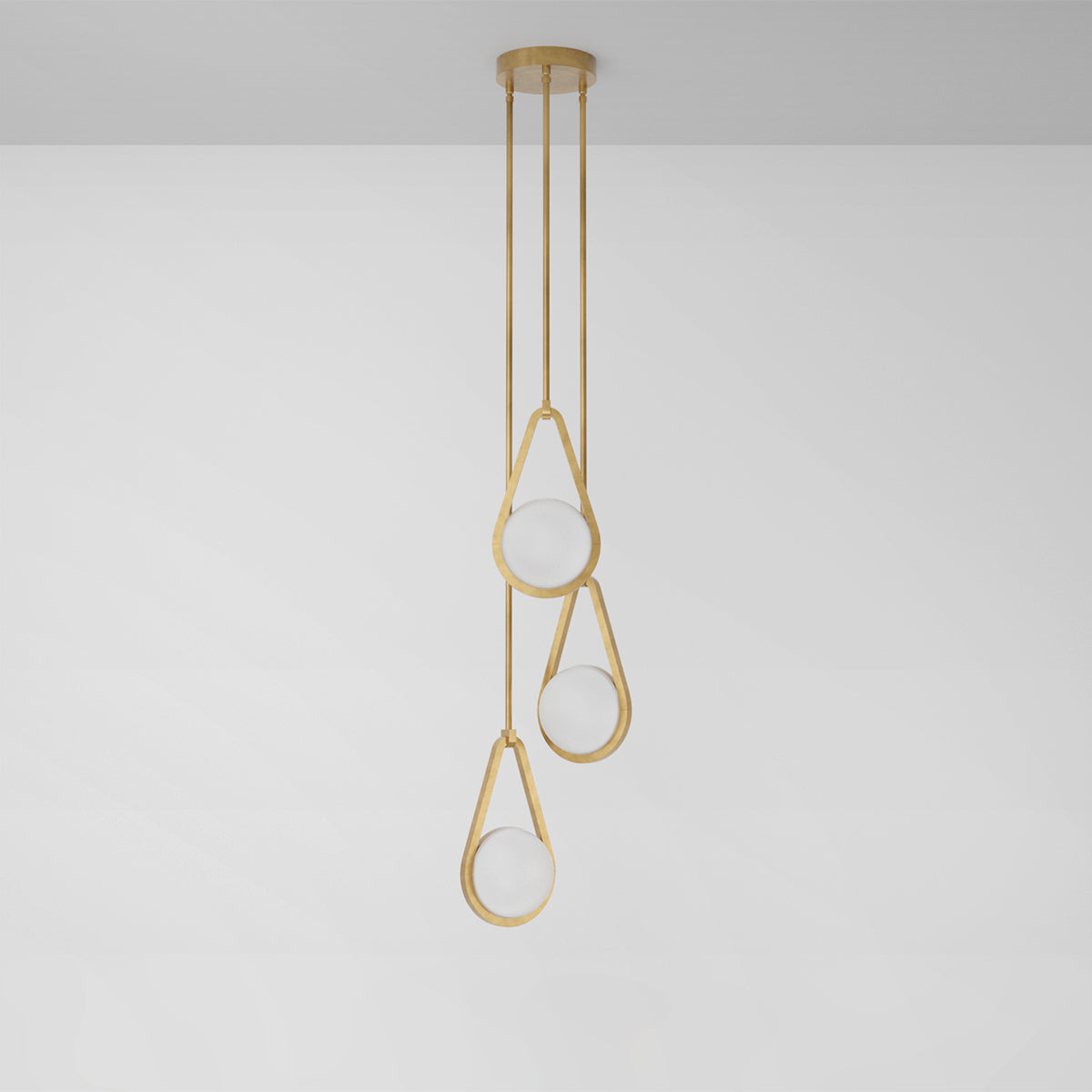 Melo Trio Pendant Light in Aged Brass Frosted Shade Pendant Lights