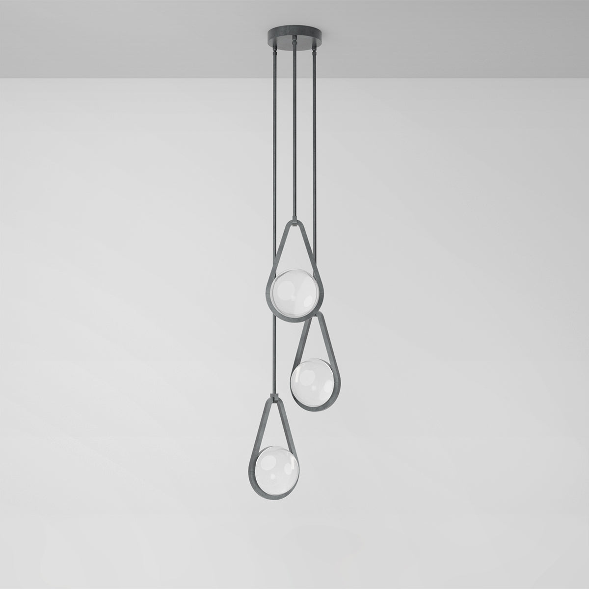 Melo Trio Pendant Light in Aged Pewter Clear Shade Pendant Lights