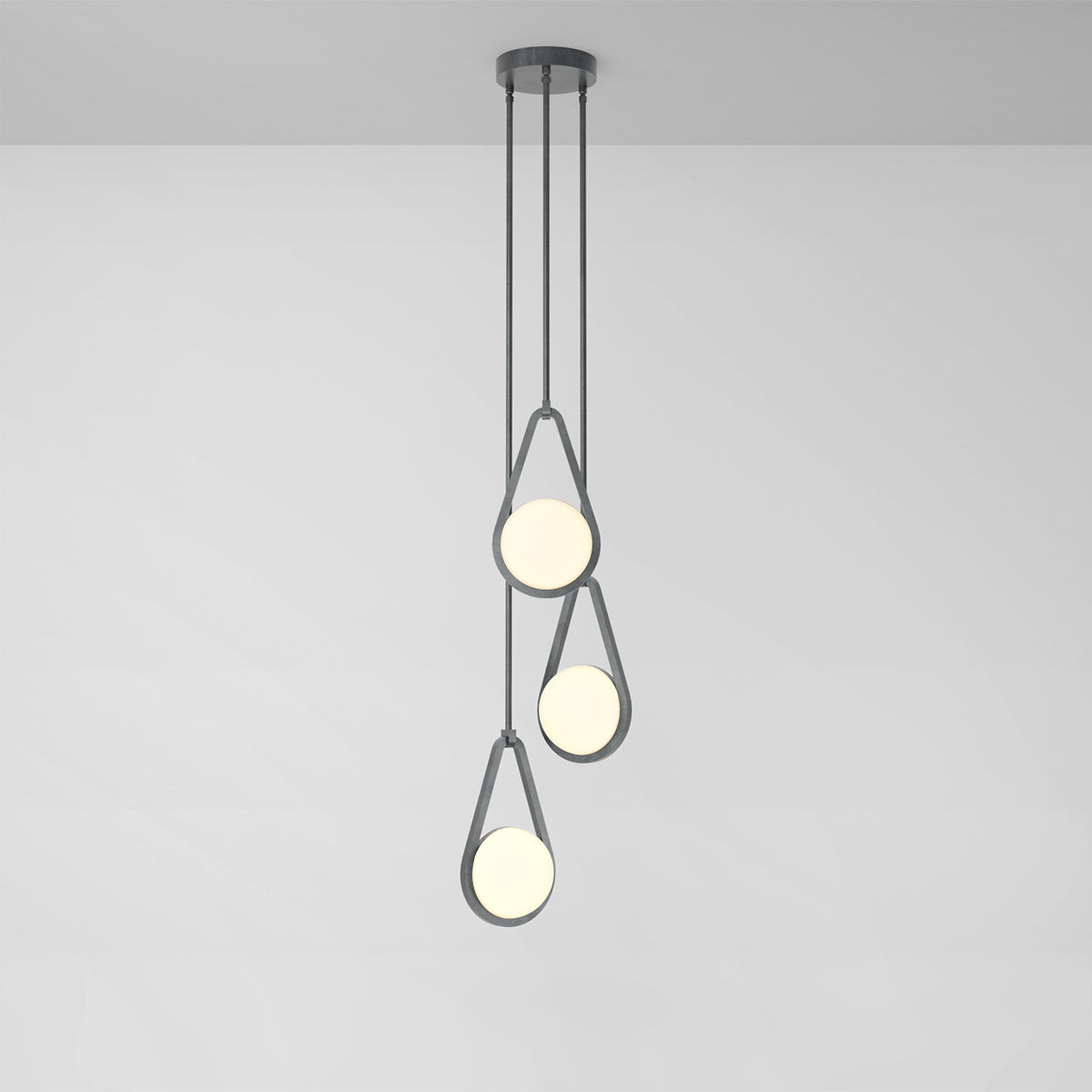 Melo Trio Pendant Light in Aged Pewter Frosted Shade Pendant Lights