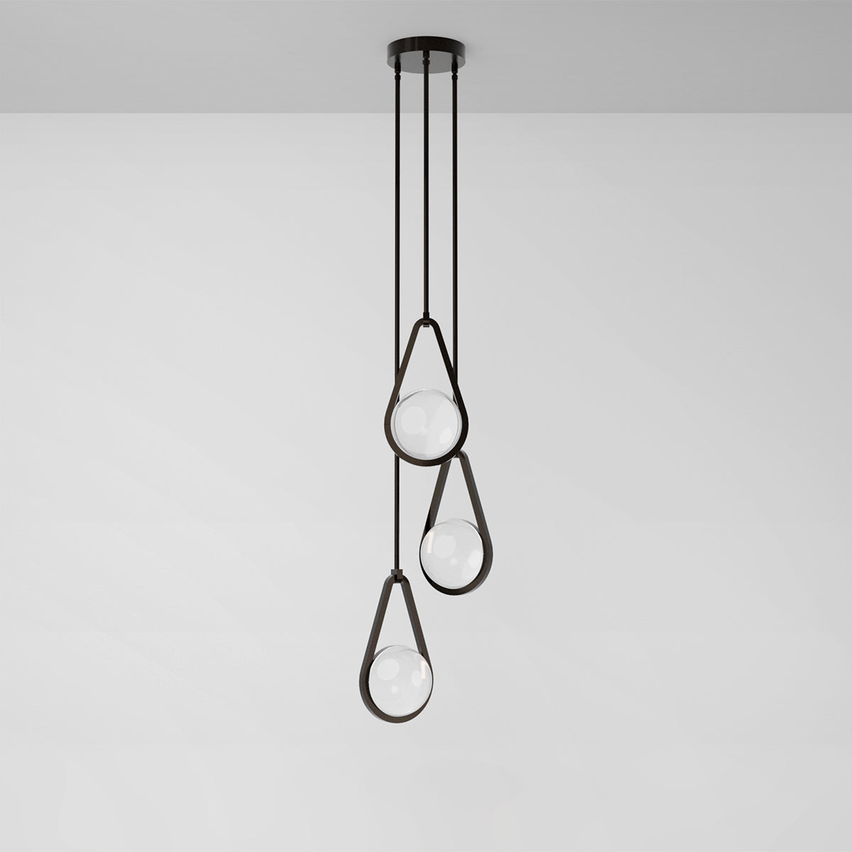 Melo Trio Pendant Light in Black Brass Clear Shade Pendant Lights