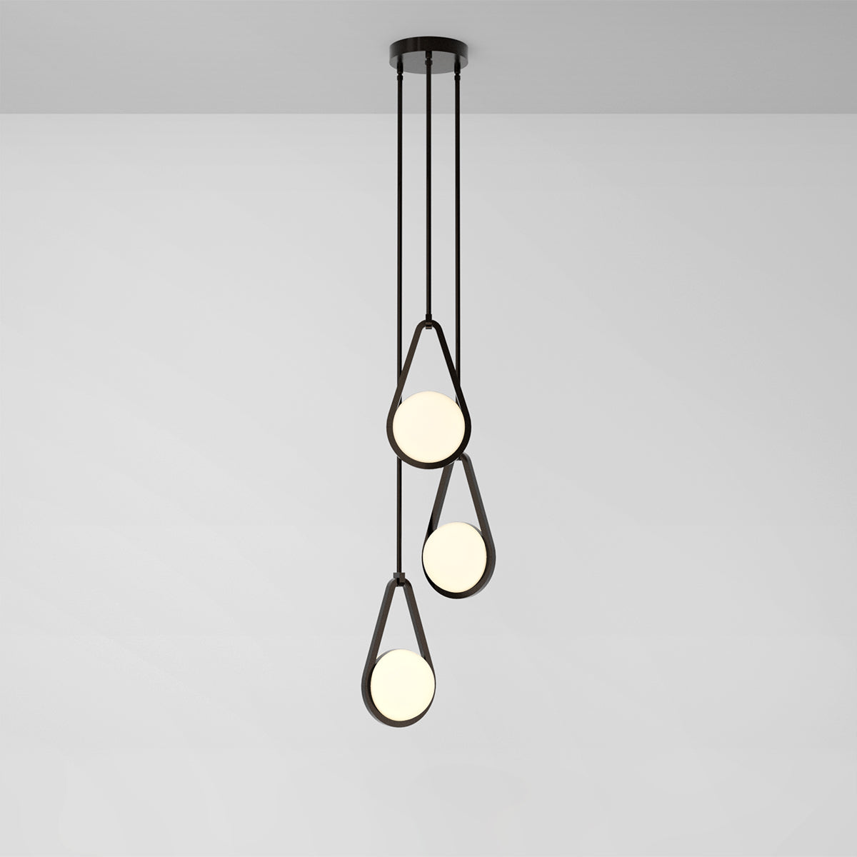 Melo Trio Pendant Light in Black Brass Frosted Shade Pendant Lights