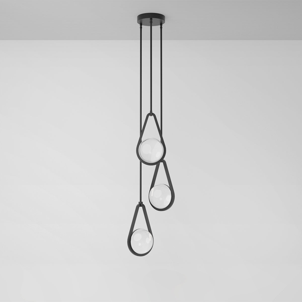 Melo Trio Pendant Light in Matte Black Clear Shade Pendant Lights