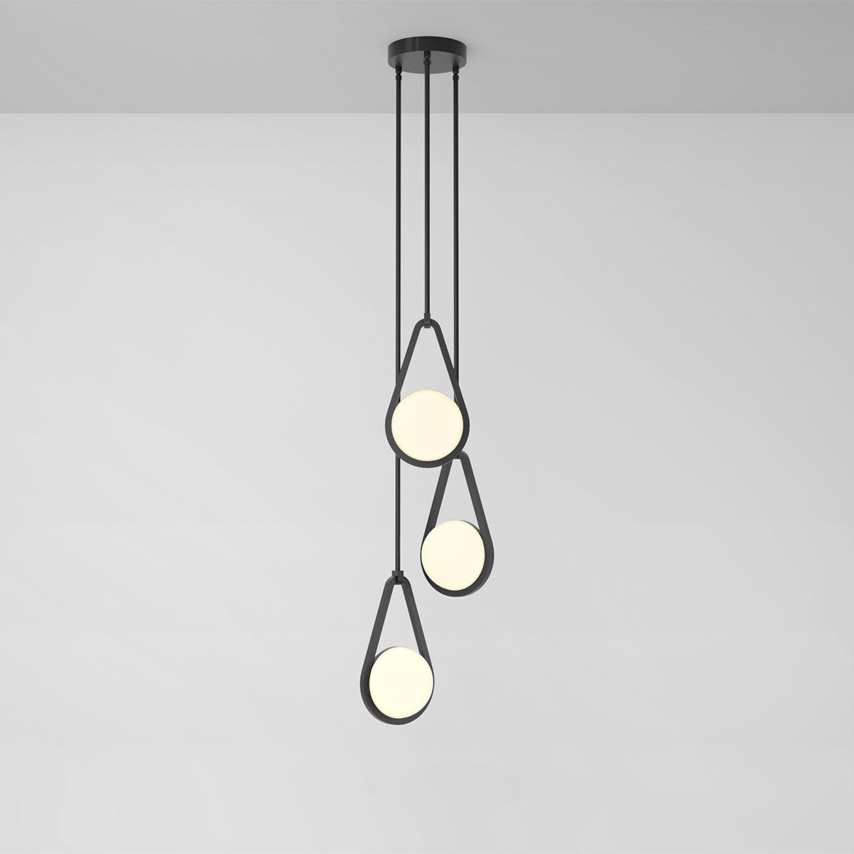 Melo Trio Pendant Light in Matte Black Frosted Shade Pendant Lights