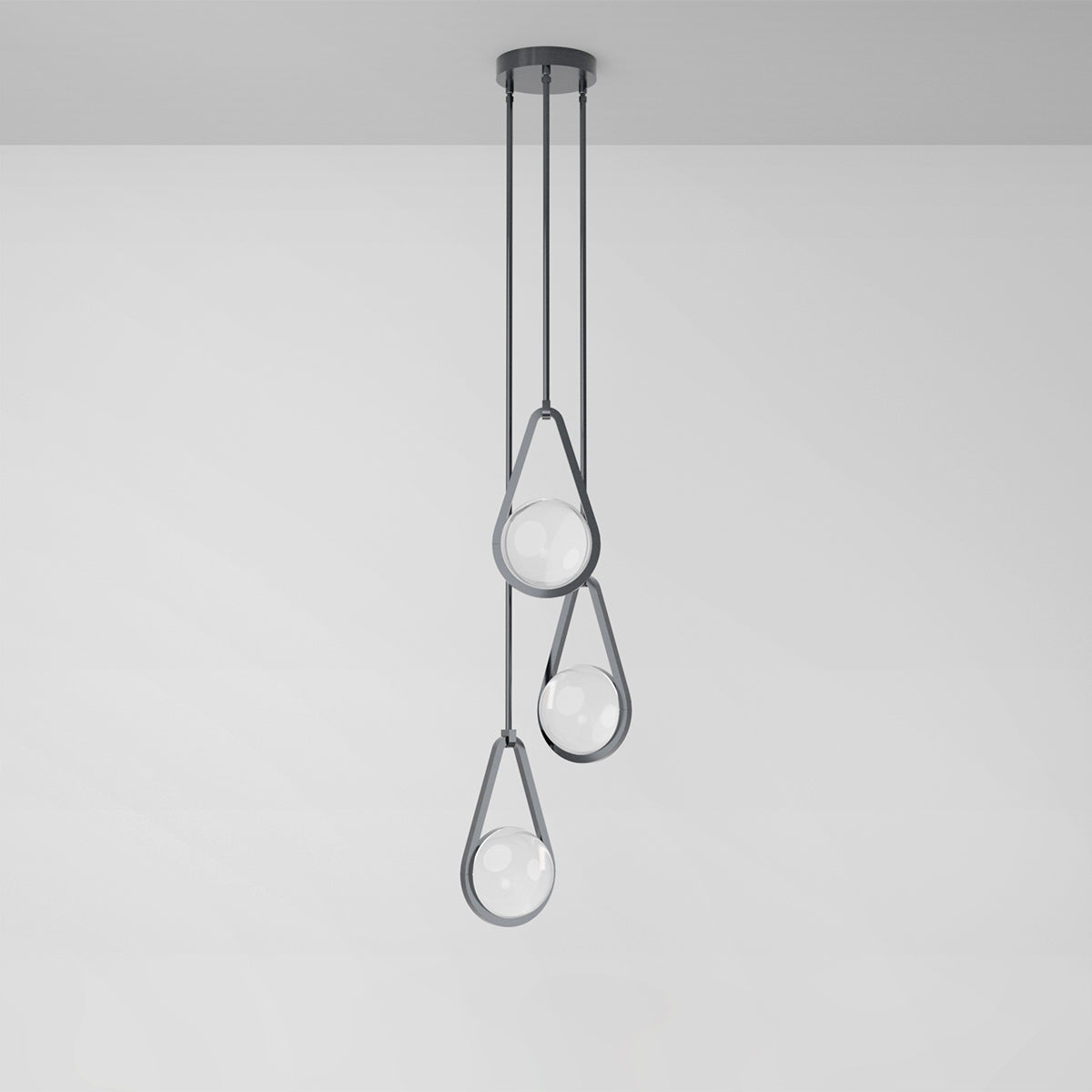 Melo Trio Pendant Light in Pewter Clear Shade Pendant Lights