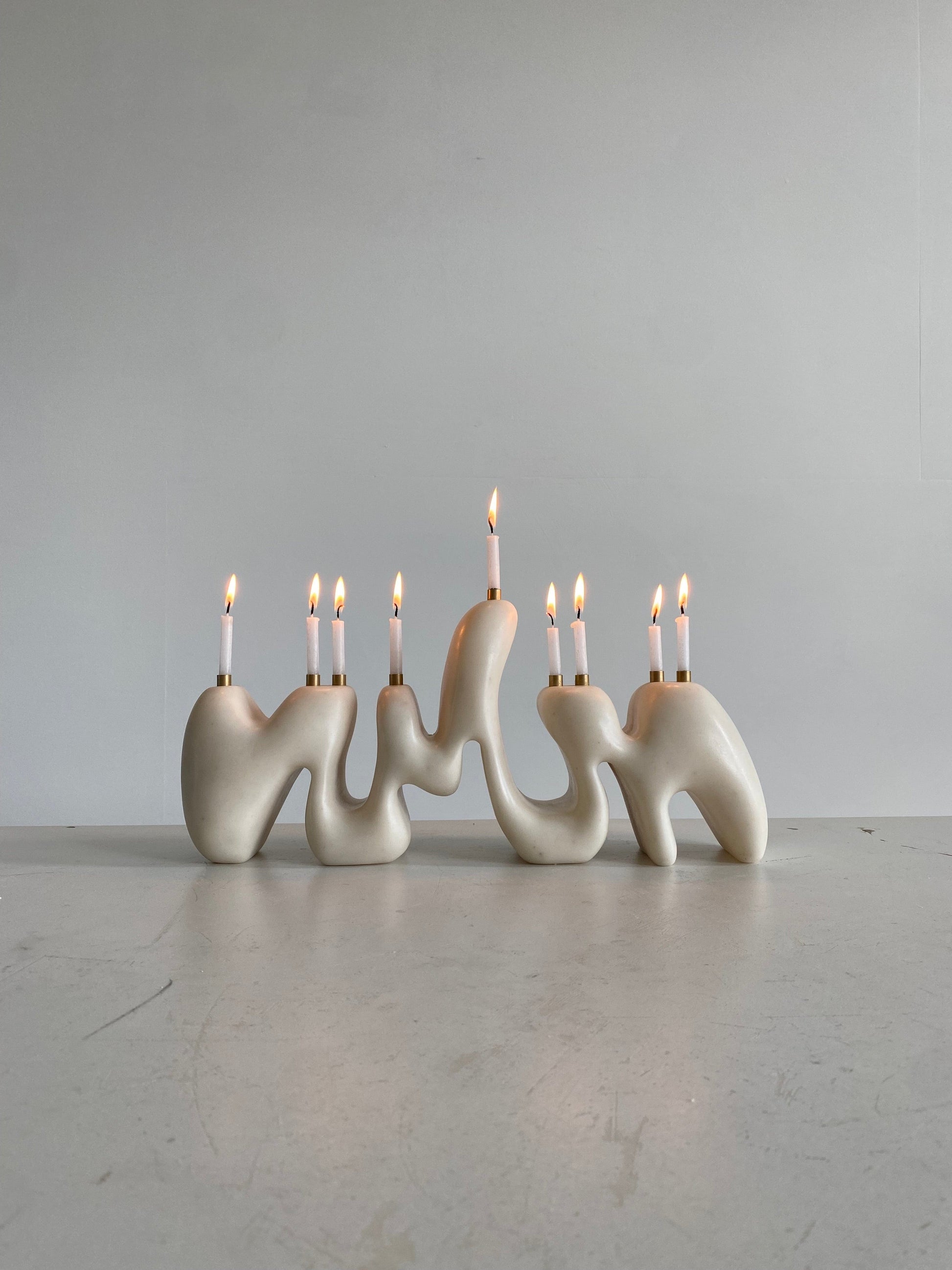 Menorah Sculpture II by Hannah Polskin - Marble Stone Composite Candle Holders