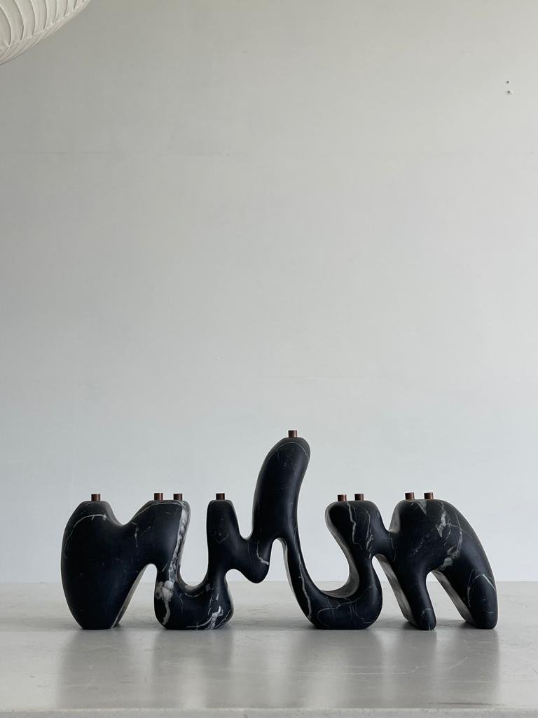 Menorah Sculpture III by Hannah Polskin - Nero Marquina Marble