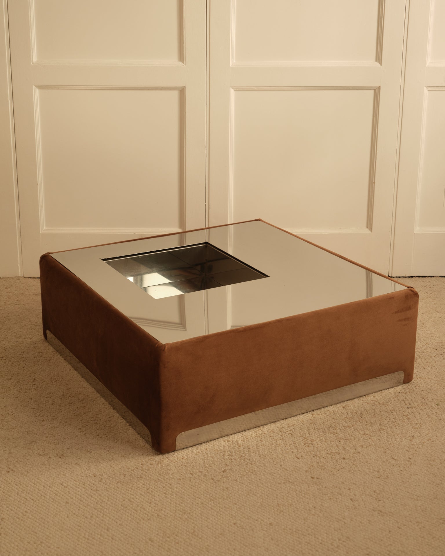 Metal & Velvet Coffee Table - Italy 1970s Coffee Tables