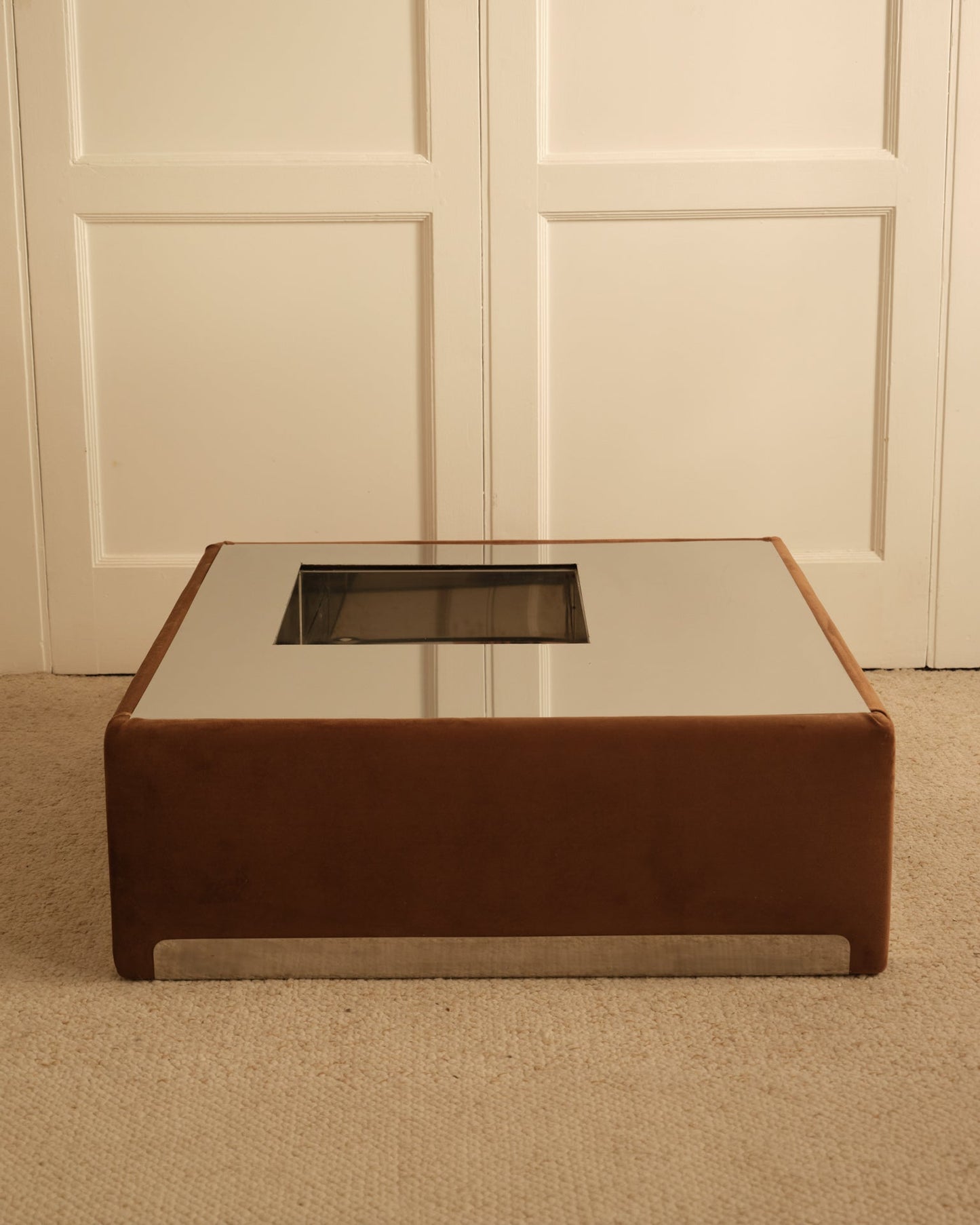 Metal & Velvet Coffee Table - Italy 1970s Coffee Tables