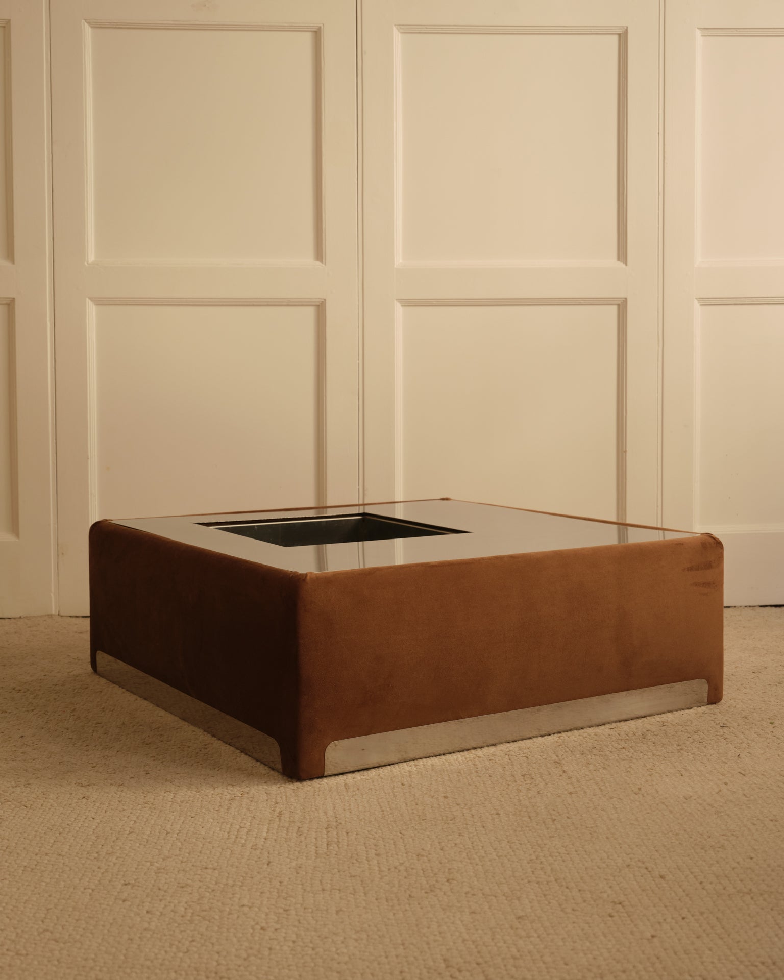 Metal & Velvet Coffee Table - Italy 1970s Coffee Tables